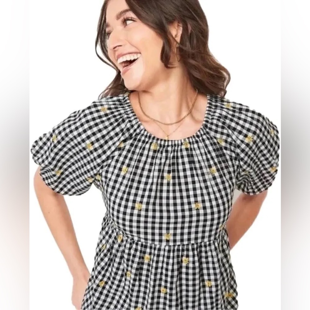 Old Navy Checkered Daisy Peplum Blouse – Size 4X